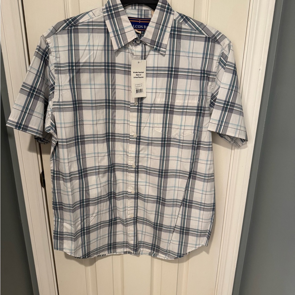 Falcon Bay Men's Casual Plaid Shirt - White and Blue